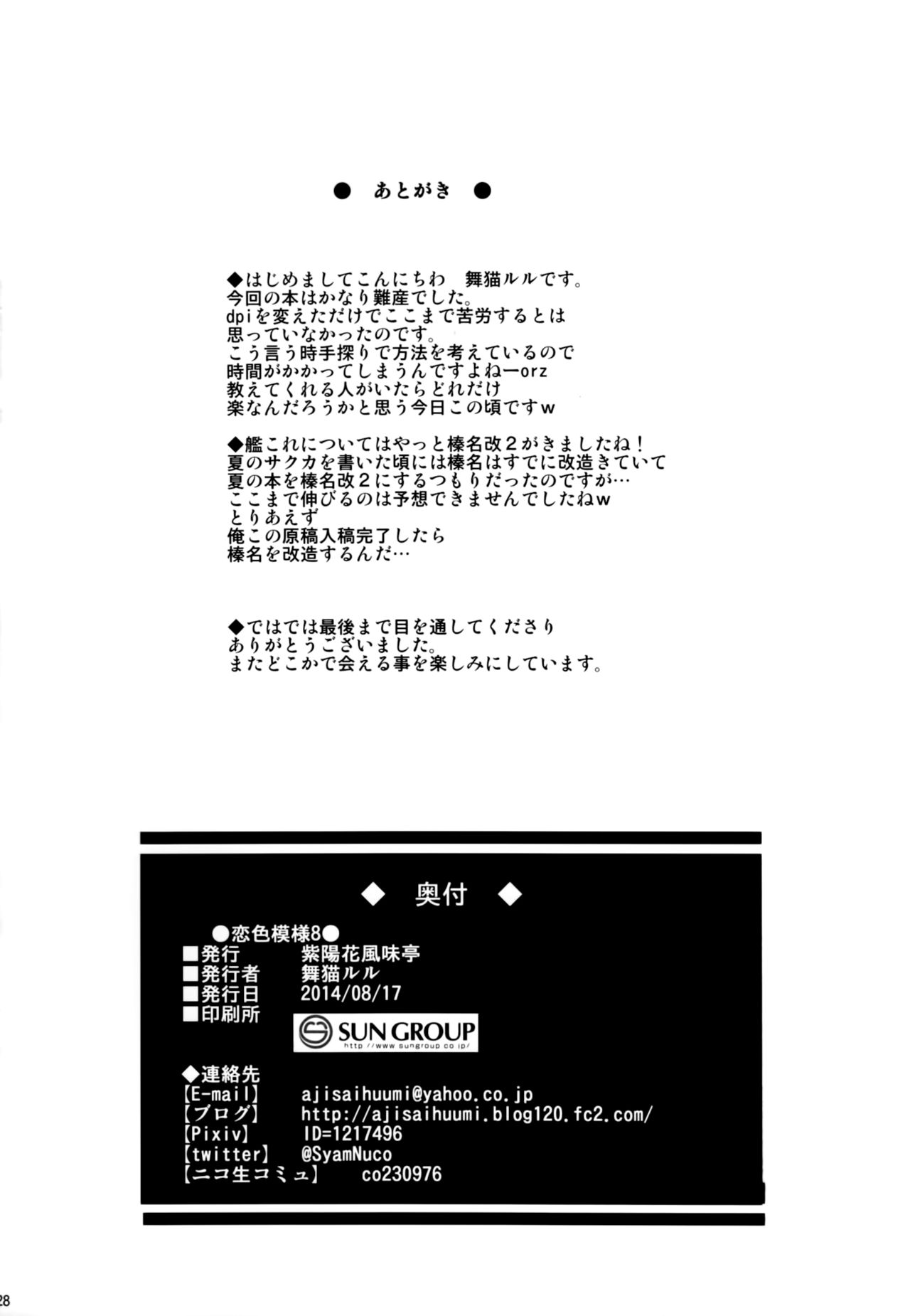 (C86) [Ajisaihuumitei (Maineko Ruru)] Koiiro Moyou 8 (Kantai Collection -KanColle-) (C86) [紫陽花風味亭 (舞猫ルル)] 恋色模様8 (艦隊これくしょん -艦これ-)