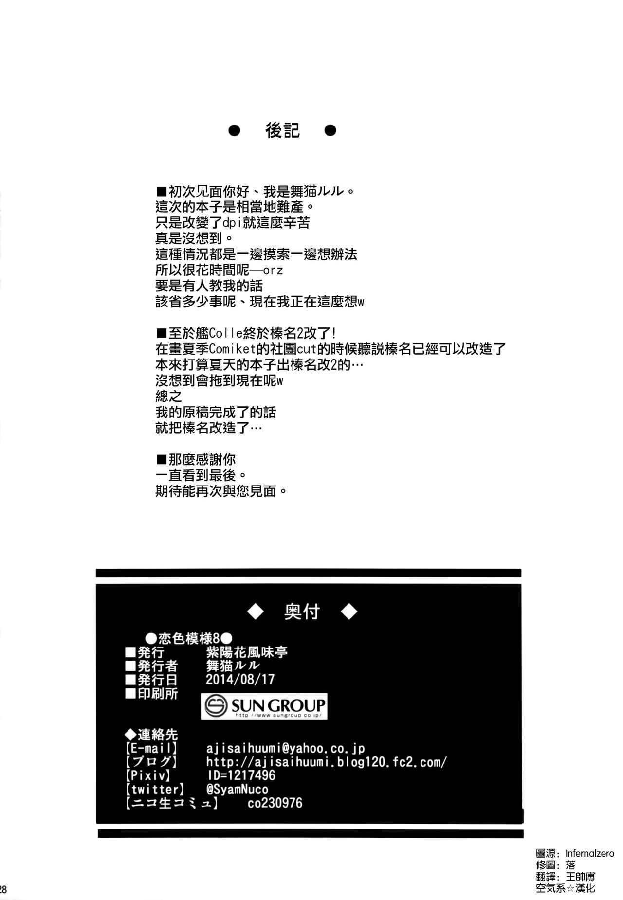 (C86) [Ajisaihuumitei (Maineko Ruru)] Koiiro Moyou 8 (Kantai Collection -KanColle-) [Chinese] [空気系☆漢化] (C86) [紫陽花風味亭 (舞猫ルル)] 恋色模様8 (艦隊これくしょん -艦これ-) [中国翻訳]