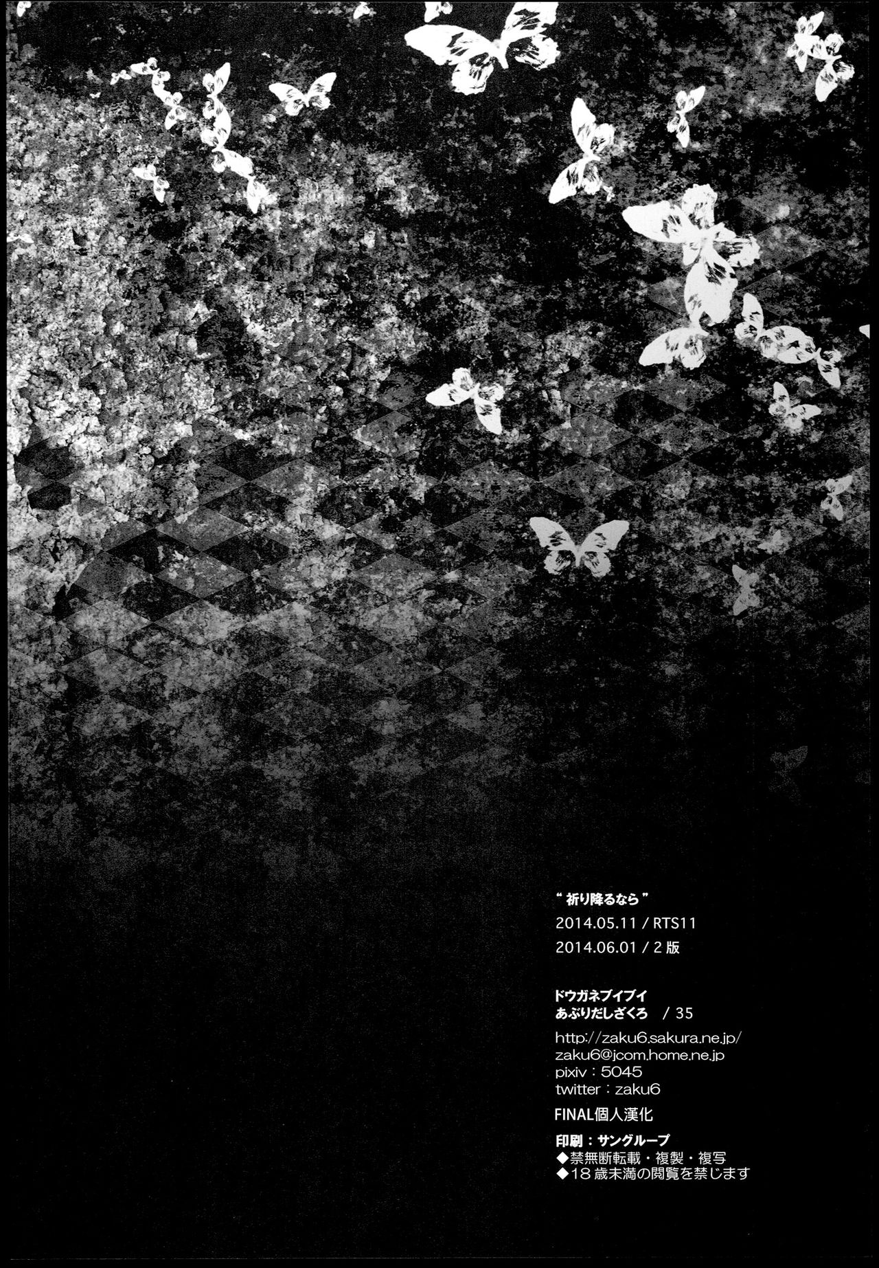 (Reitaisai 11) [Douganebuibui (Aburidashi Zakuro)] Inori Furu nara (Touhou Project) [Chinese] [final個人漢化] (例大祭11) [ドウガネブイブイ (あぶりだしざくろ)] 祈り降るなら (東方Project) [中国翻訳]
